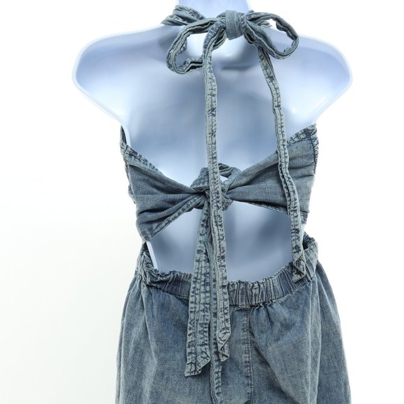 We The Free C'est La Vie Halter Overall Denim Jumpsuit Romper Size M - Picture 5 of 11